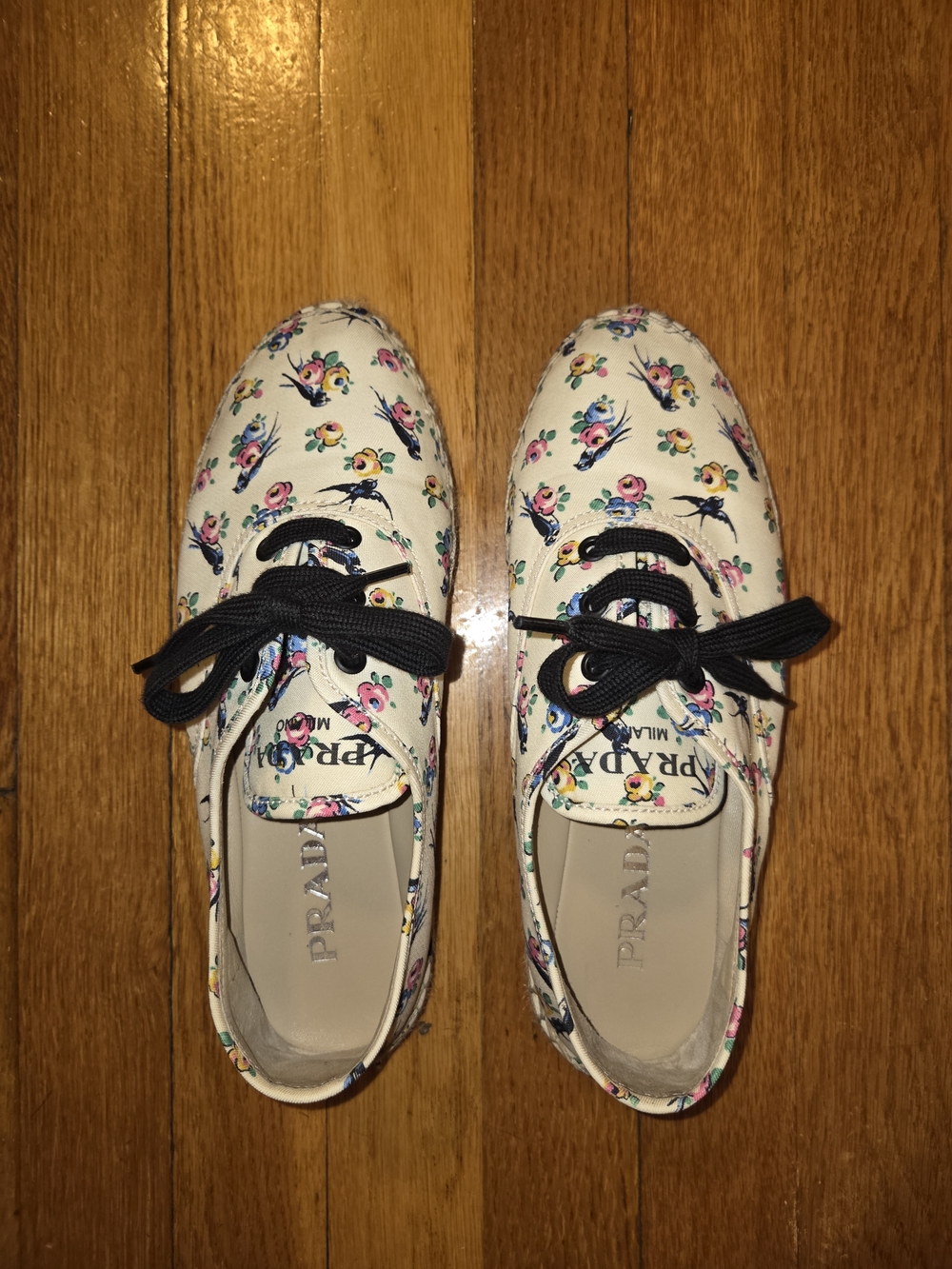 PRADA Women White Floral Lace-Up Shoes